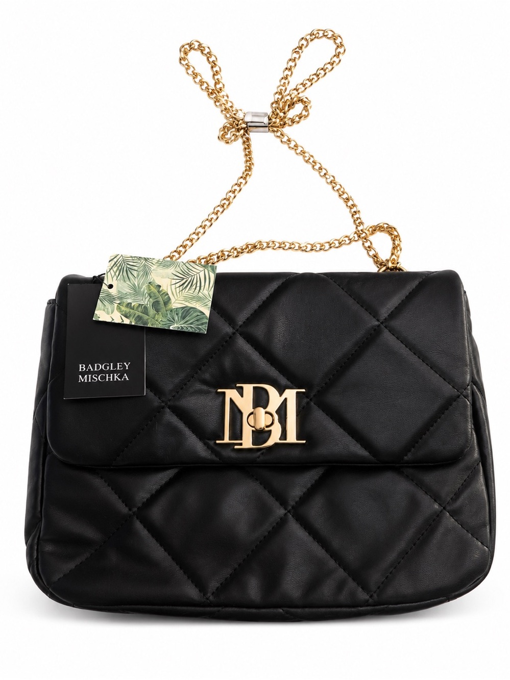 Badgley Mischka Black Quilted Chain Shoulder Bag, Brand New w Tags
